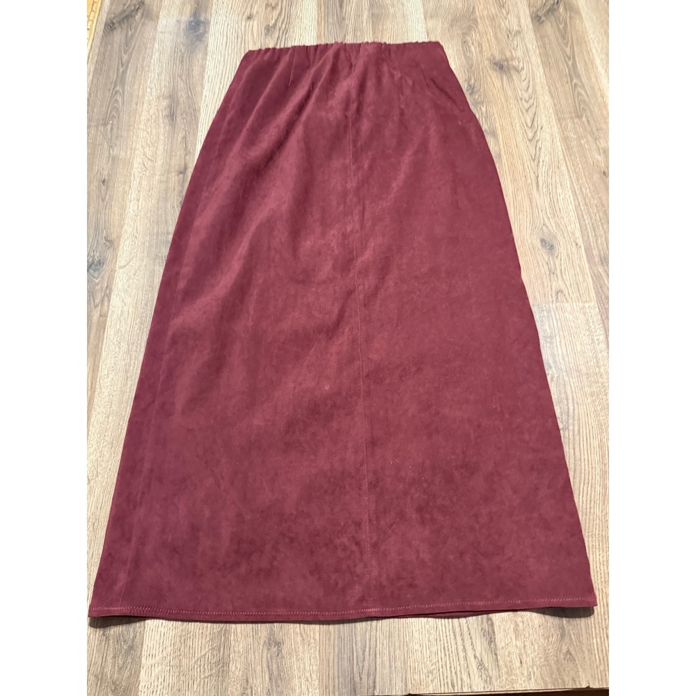 Nomadic Traders Skirt Womens Size 12 Burgundy Maxi Faux Suede Back Vent